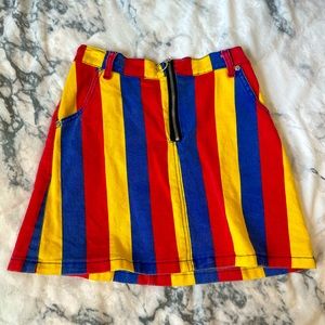 Colorful Denim Mini Skirt Festival Outfit